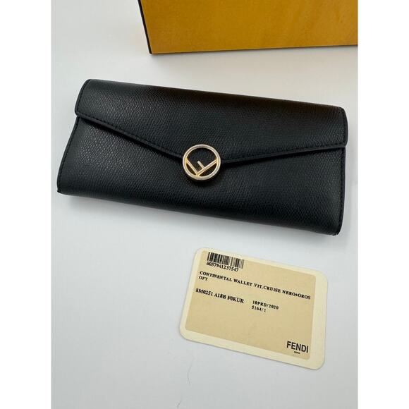 Fendi Black Saffiano Leather Continental Wallet with Gold Logo Hardware w/ Box - Picture 2 of 7